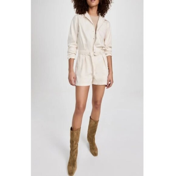 rag & bone Pants - rag & bone Pleated Denim Long-Sleeve Romper, Ecru